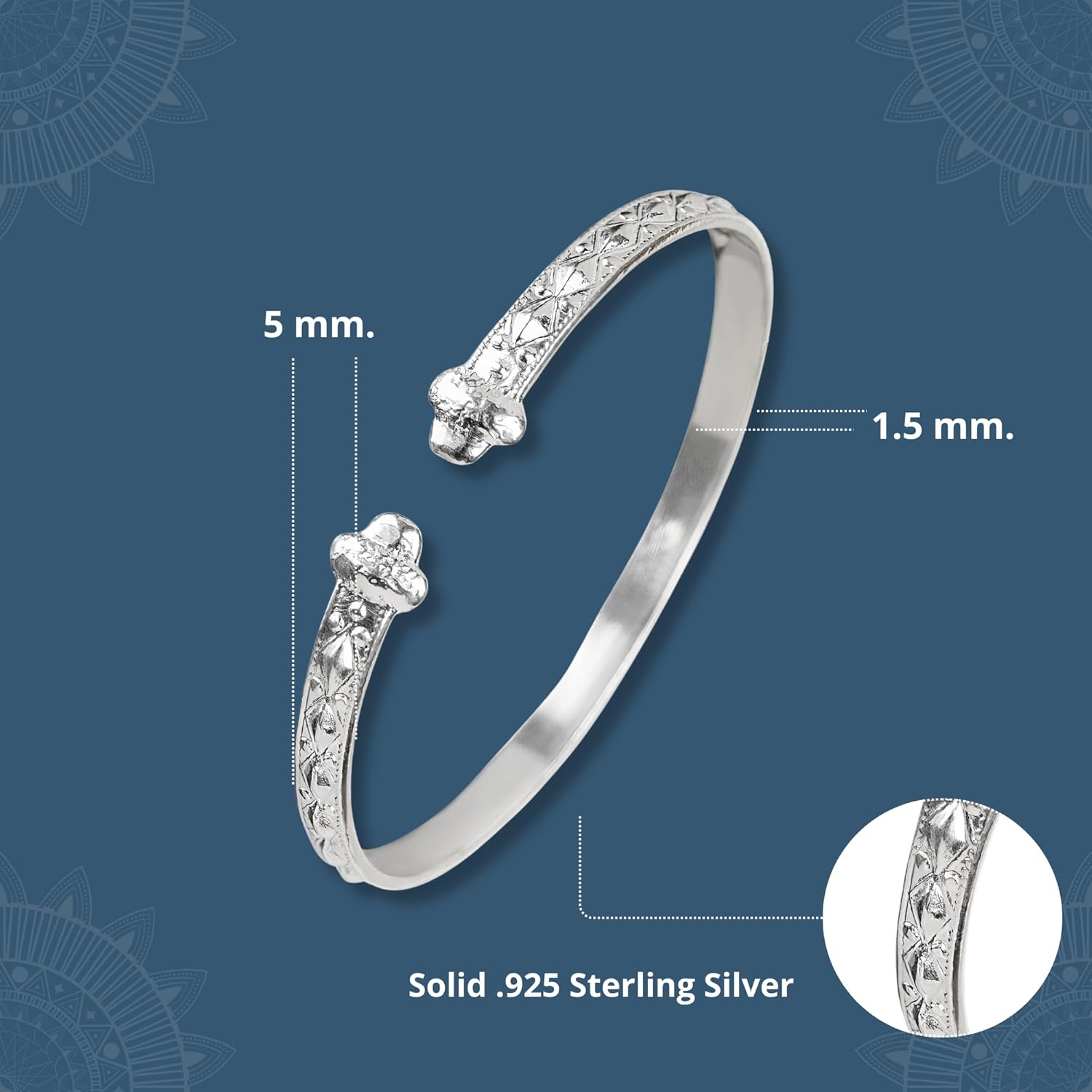 Solid .925 Sterling Silver Bangle Cuff Bracelet Large For Women Gold Plated Jewelry Stretch Bracelets Friendship Gift Birthday Gifts West Indian Bangle Flat Acorn Ends - 1 piece