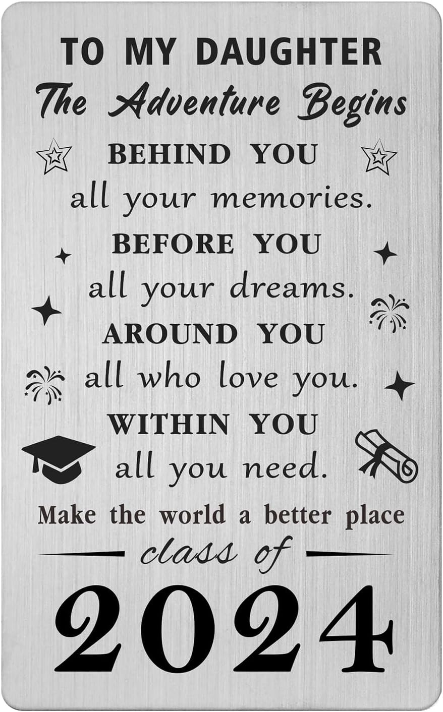Metal Engraved Graduation Card For Daughter - Personalized High School & College Gift From Parents