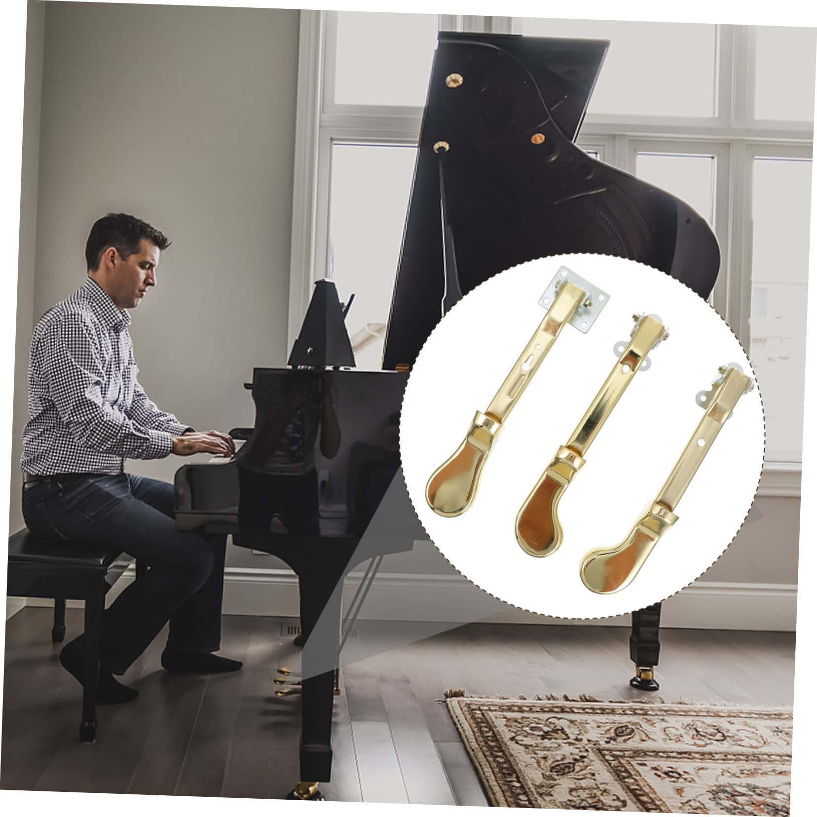Pedale per Pianoforte Verticale Oro in Metallo 3 Pezzi | Anti-ruggine, Uso Professionale e Pratico, Accessorio per Forniture di Pianoforte Verticale