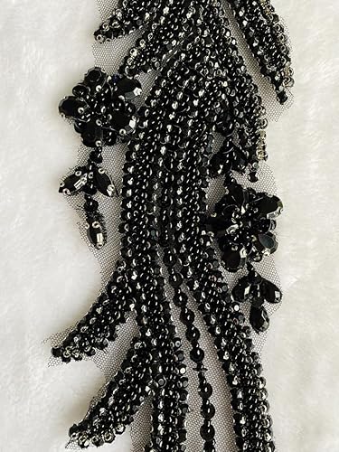 Miniatura 8 de Apliques de encaje hechos a mano con diamantes de imitación para coser en cuentas, parches para accesorios de ropa, 1 parbolsa, 5.5 x 20.4 pulgadas