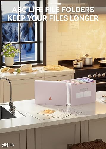 Miniatura 6 de ABC life Organizador de archivos de acordeón con 26 bolsillos, carpeta de archivos expandible, organizador portátil mensual de papel, facturas,