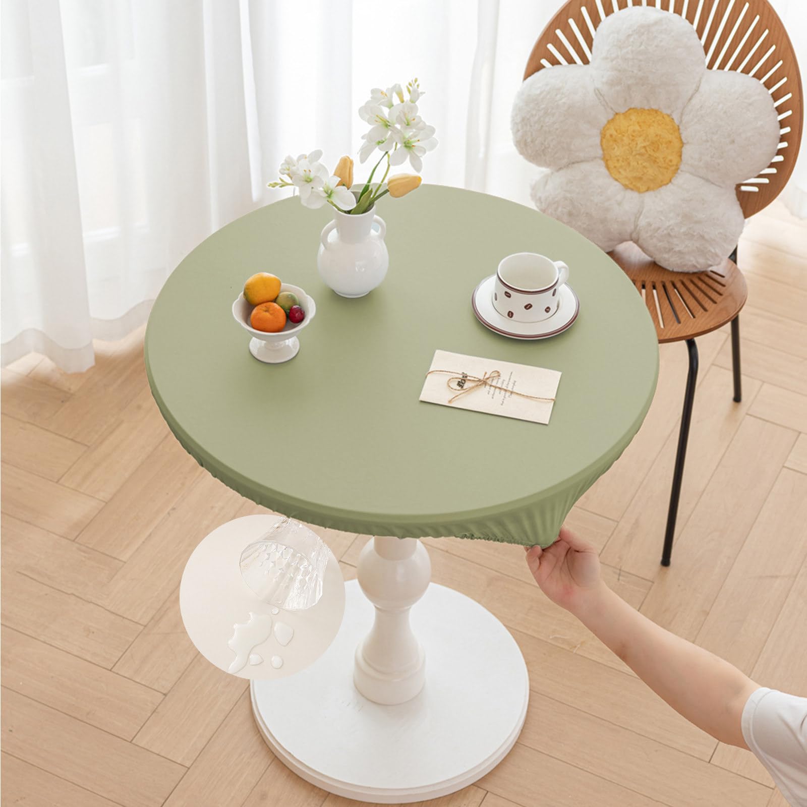 Nappe Ronde En Cuir PU Imperméable - Pour Table De Jardin, Cuisine, Fête (diamètre 60cm, Vert)