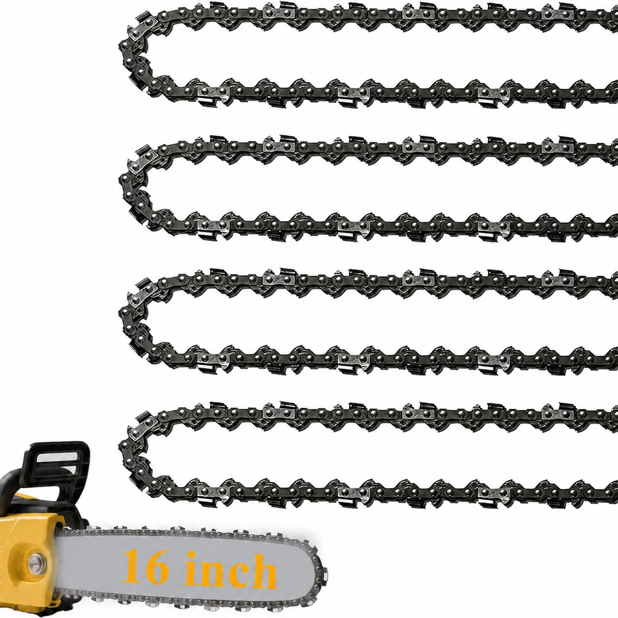 4 Pack Chainsaw Chain for 16 Inch (40cm) Bar, 3/8" LP Pitch, 56 Drive Links, 0.050" Gauge, Compatible for Oregon Titan TTL758CHN, Einhell GH-EC 2040, McCulloch and More Chainsaw - Without Guide Bar