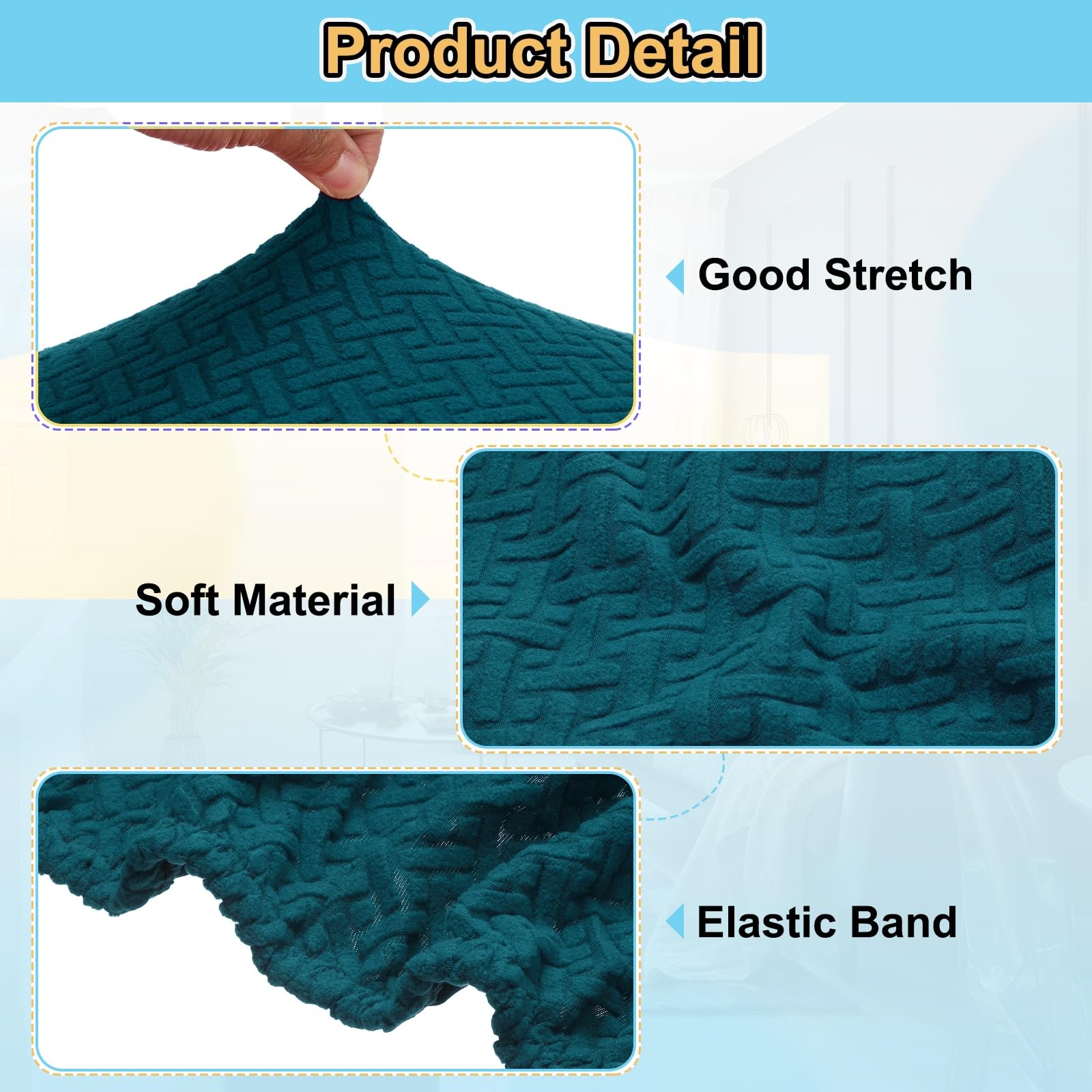 sourcing map Housse de ottomane en sergé extensible avec élastique pour repose-pieds, salon, chambre à coucher, longueur 57 à 70 cm, taille M, bleu sarcelle