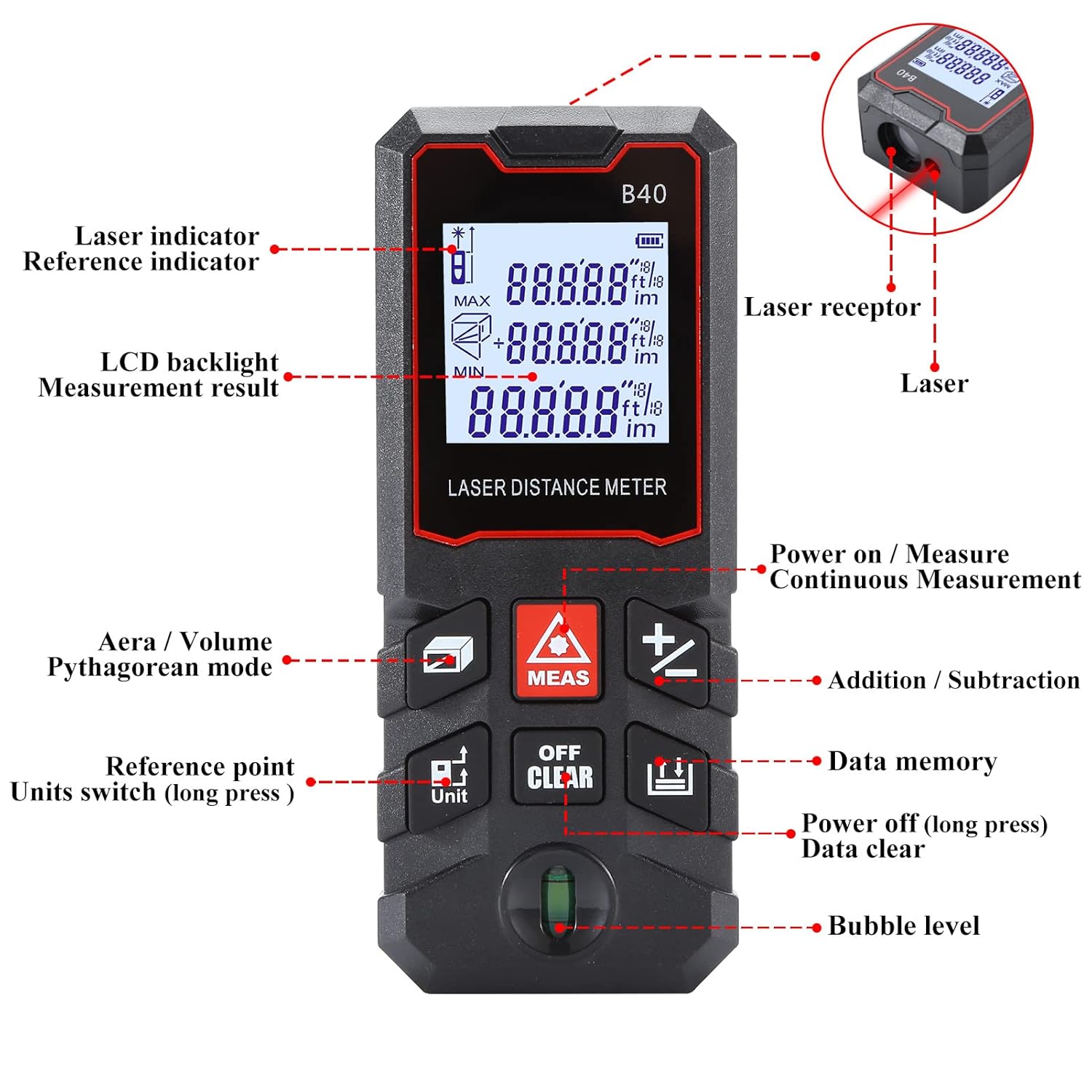 MAKINGTEC B-40 Laser Measure with labeled components