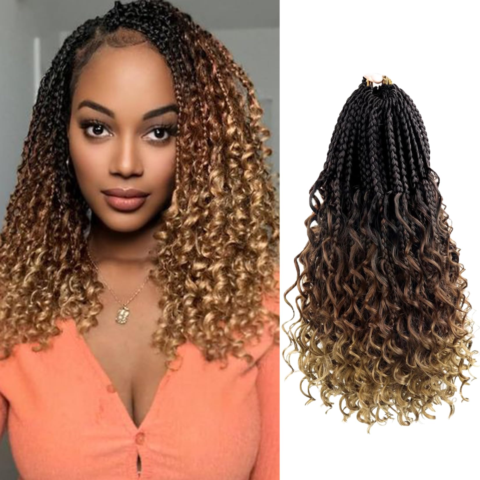 Julen Boho Crochet Braids with Curly Ends 12 Inch Goddess Bohemian Crochet Hair Pre Looped 3X Box Crochet Braids for Black Women Ombre Colors 4-30-27