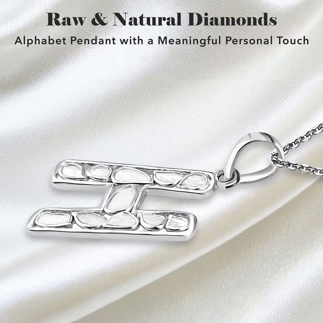 Polki Diamond Initial Necklace Platinum Plated Size 20" A-Z Letter Necklace image 3