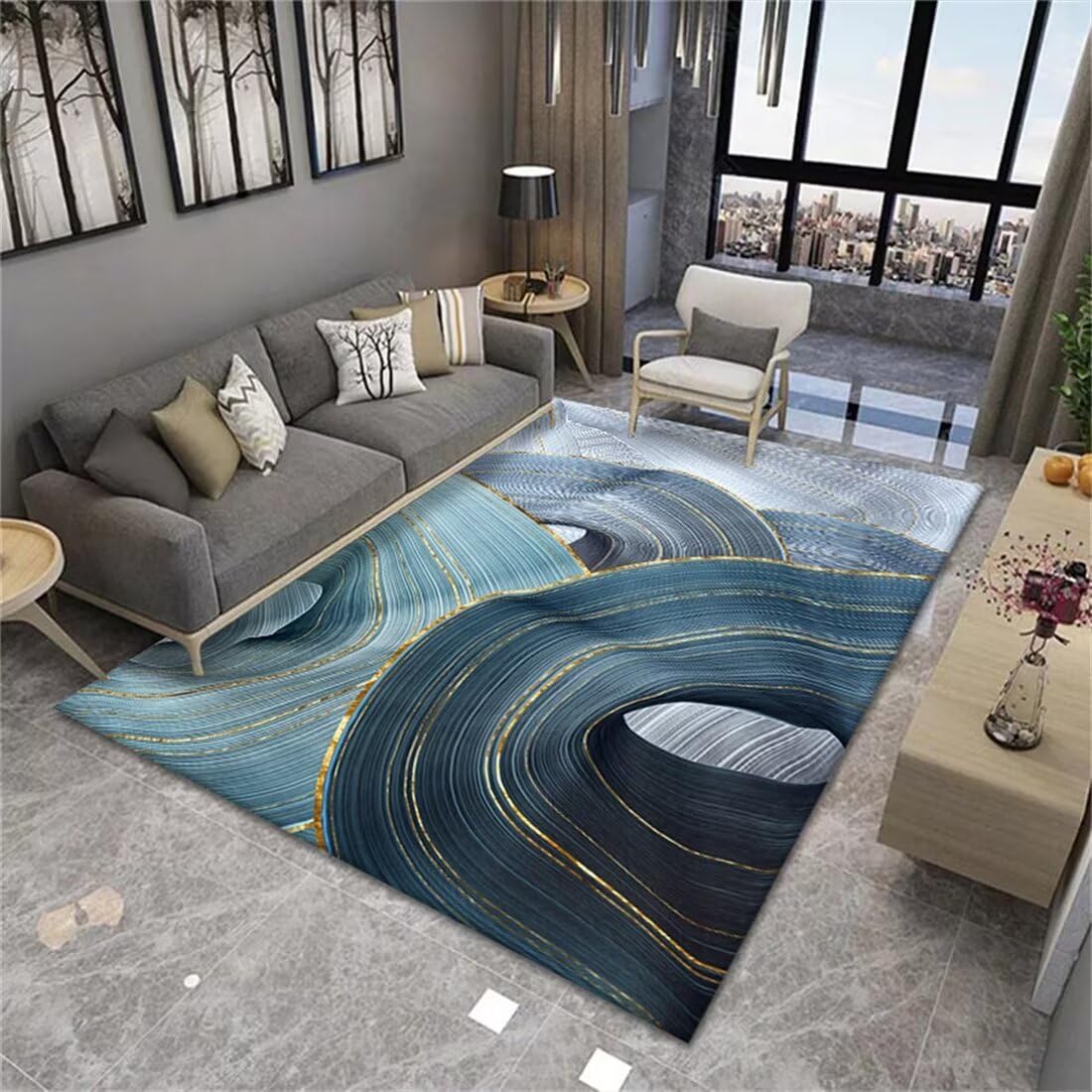 Tapis chambre ado fille lavable et isolant phonique | Courbe chic 90x200cm