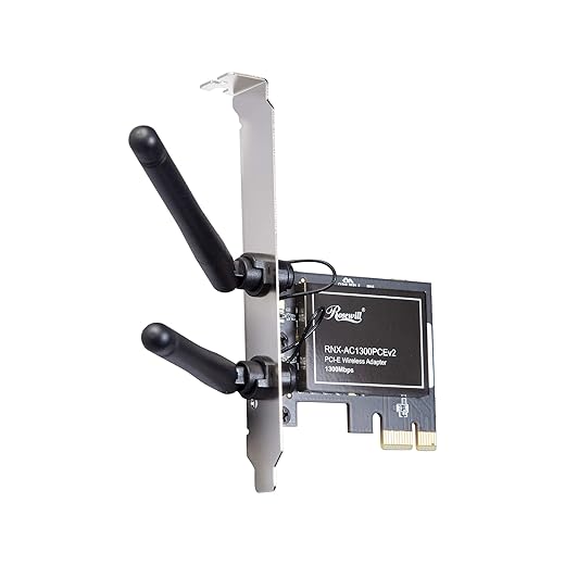 Rosewill High-Speed WiFi Card 1300Mbps Dual Band 5.8GHz / 2.4GHz Wireless PCIE Adaptor for Desktop PC, Windows 10 Compatible, Ideal for Streaming and Online Gaming - RNX-AC1300PCEv2