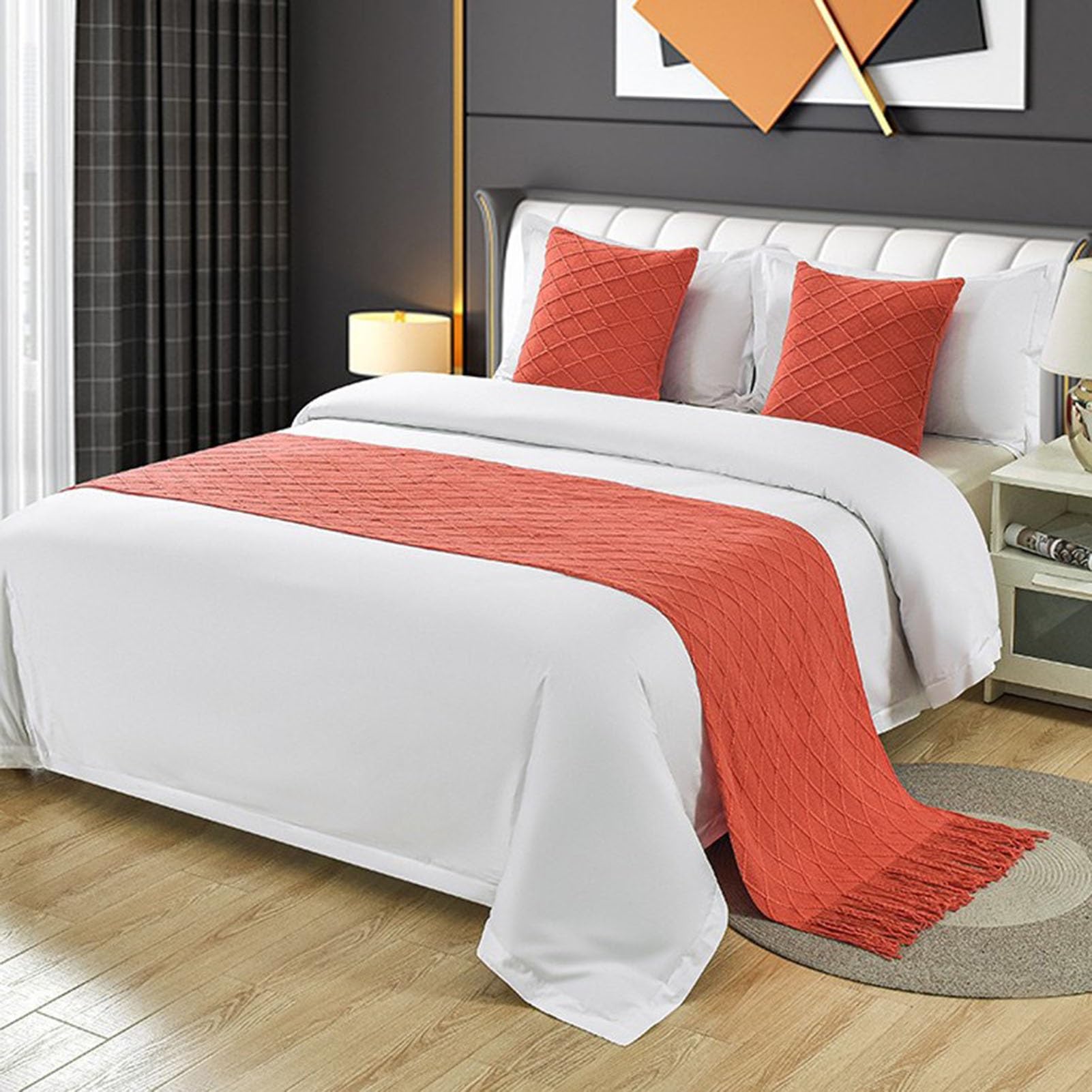 IINCOOY Soft Footboard Towel, Fade-resistant Hotel-style Bedspread, Footboard Blanket for Queen, Twin, Single, and King-size Beds(Orange,60x220 cm)