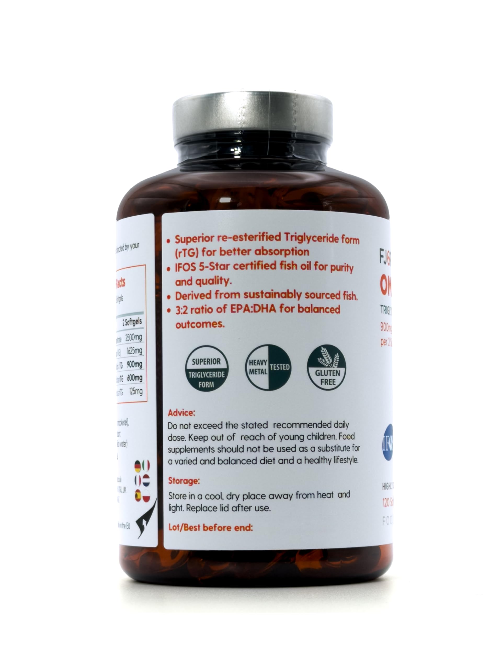 Omega-3 forma TG | Certificado IFOS | 900mg EPA y 600mg DHA | 120 cápsulas