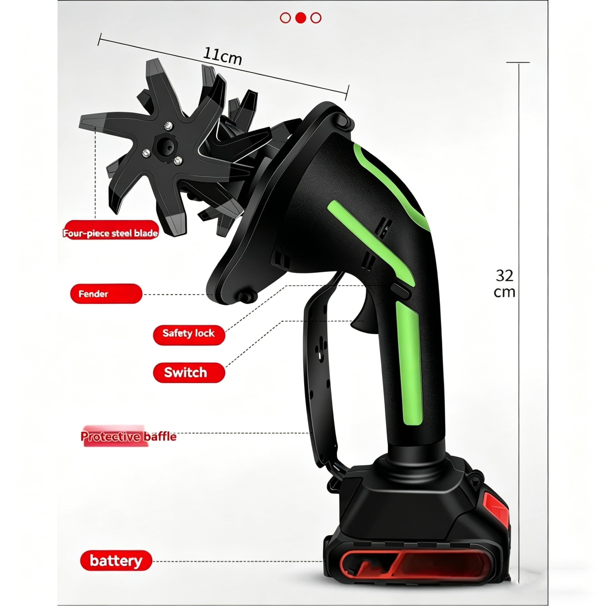 Motobineuse de jardin portative 2 en 1, cultivateur sans fil avec rallonge de 1,3 m, désherbeur électrique léger avec 2 batteries, lames en acier au manganèse à 4 rangées