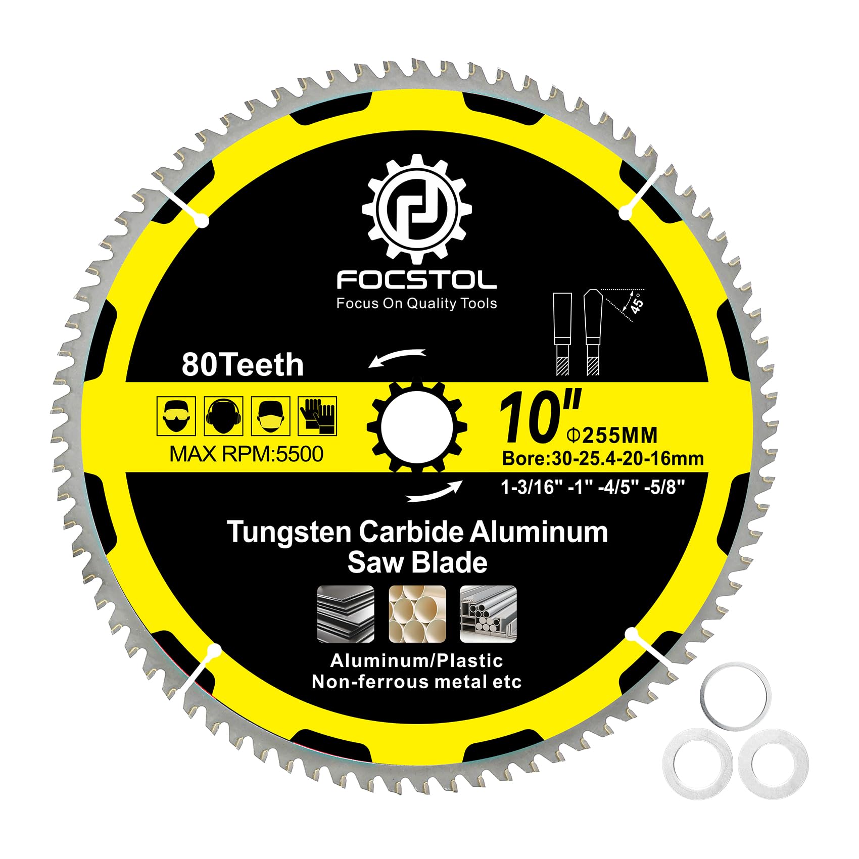 FOCSTOL 255mm Aluminum Cutting Circular Saw Blade - 80 Teeth TCG Non-ferrous Metal Cutting Blade with 30mm Arbor for Aluminum Non-ferrous Metals Plastic