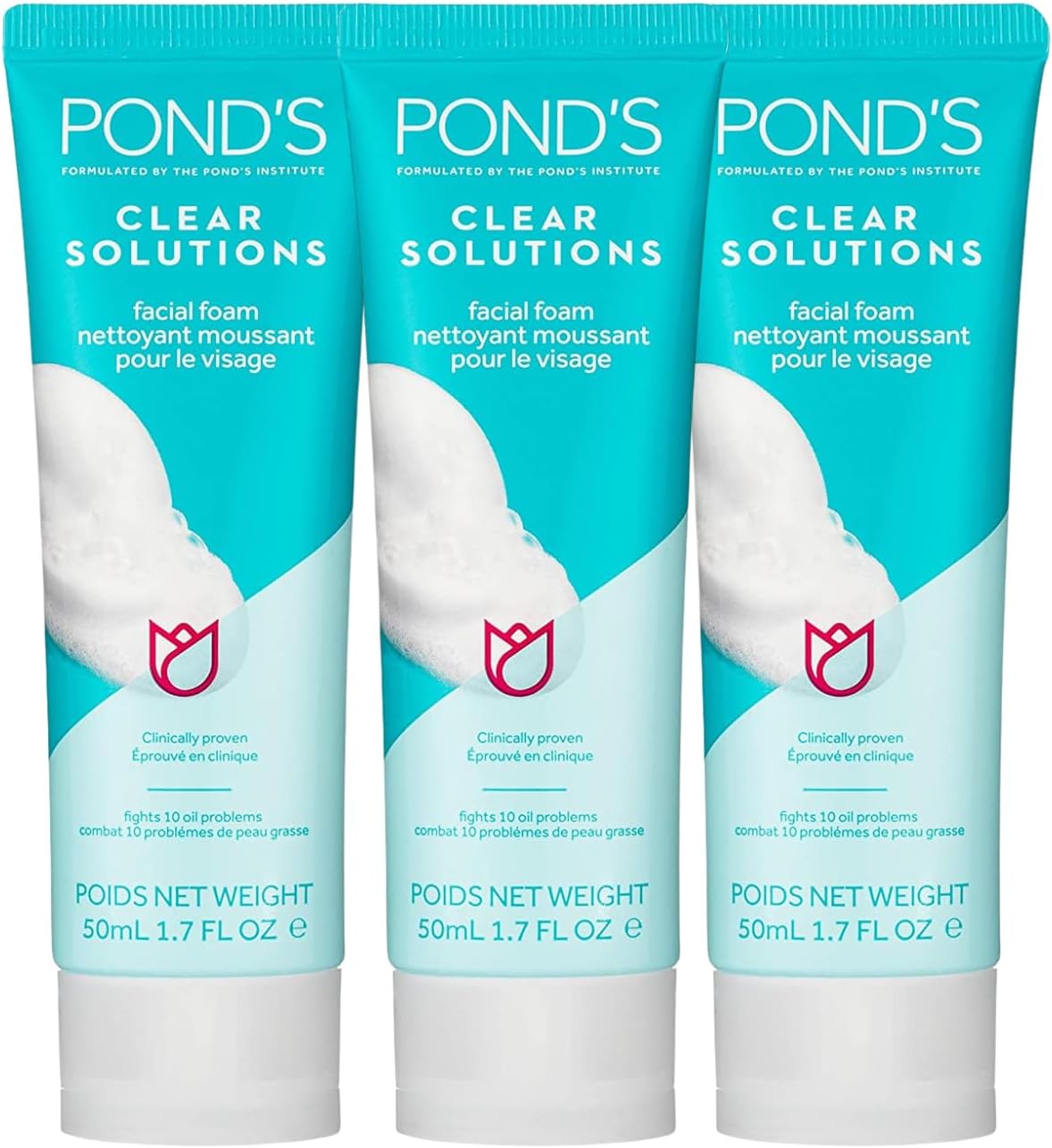 Pond's Clear Solution, Foaming Face Wash, Removes Excess Oil, Face Cleanser, 3-Pack of 1.07 Fl Each Oz