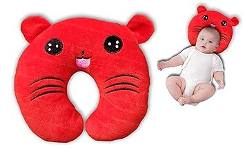 New Born Baby Supersoft Neck Supporting Pillow for Head Shaping Baby (0-18 Month), Cotton, Pack of 1 (Red)