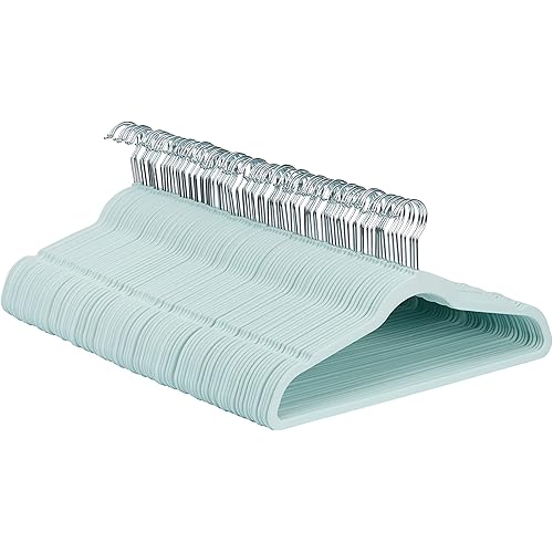 Amazon Basics Slim, Velvet, Non-Slip Suit Clothes Hangers, Mint Green/Silver - Pack of 100