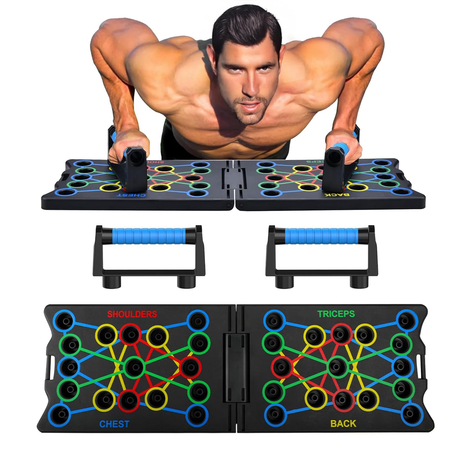 Planche De Pompes Pliable – Poignées Antidérapantes, ABS, 17 Trous De Chaque Côté, Charge Max 300kg