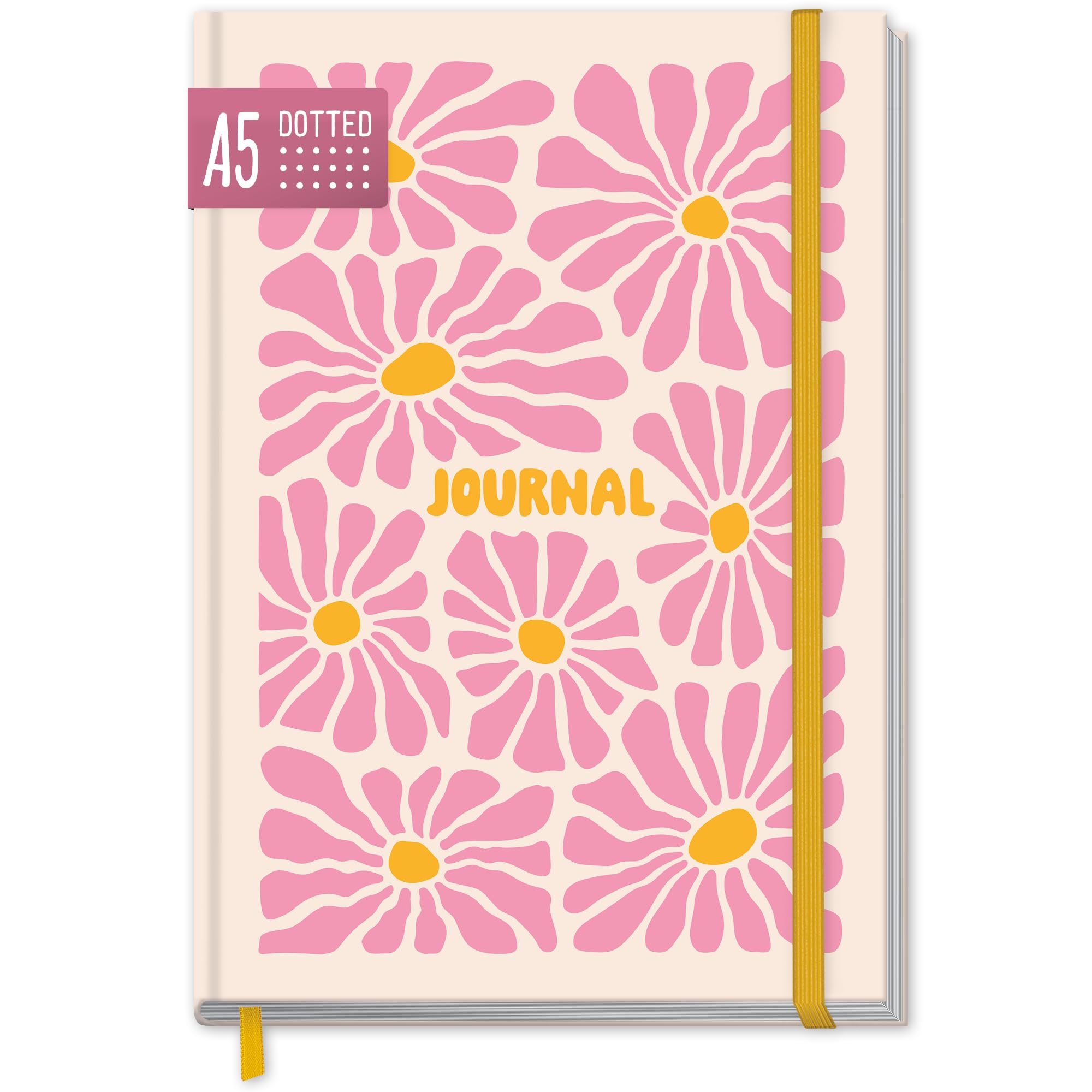 Häfft paper&you® dotted Journal A5 – notes w kropki „Pink Flowers” | 156 ponumerowanych stron w kropki, gumka i zakładka – do prowadzenia pamiętnika, szkiców, list i kreatywnych notatek