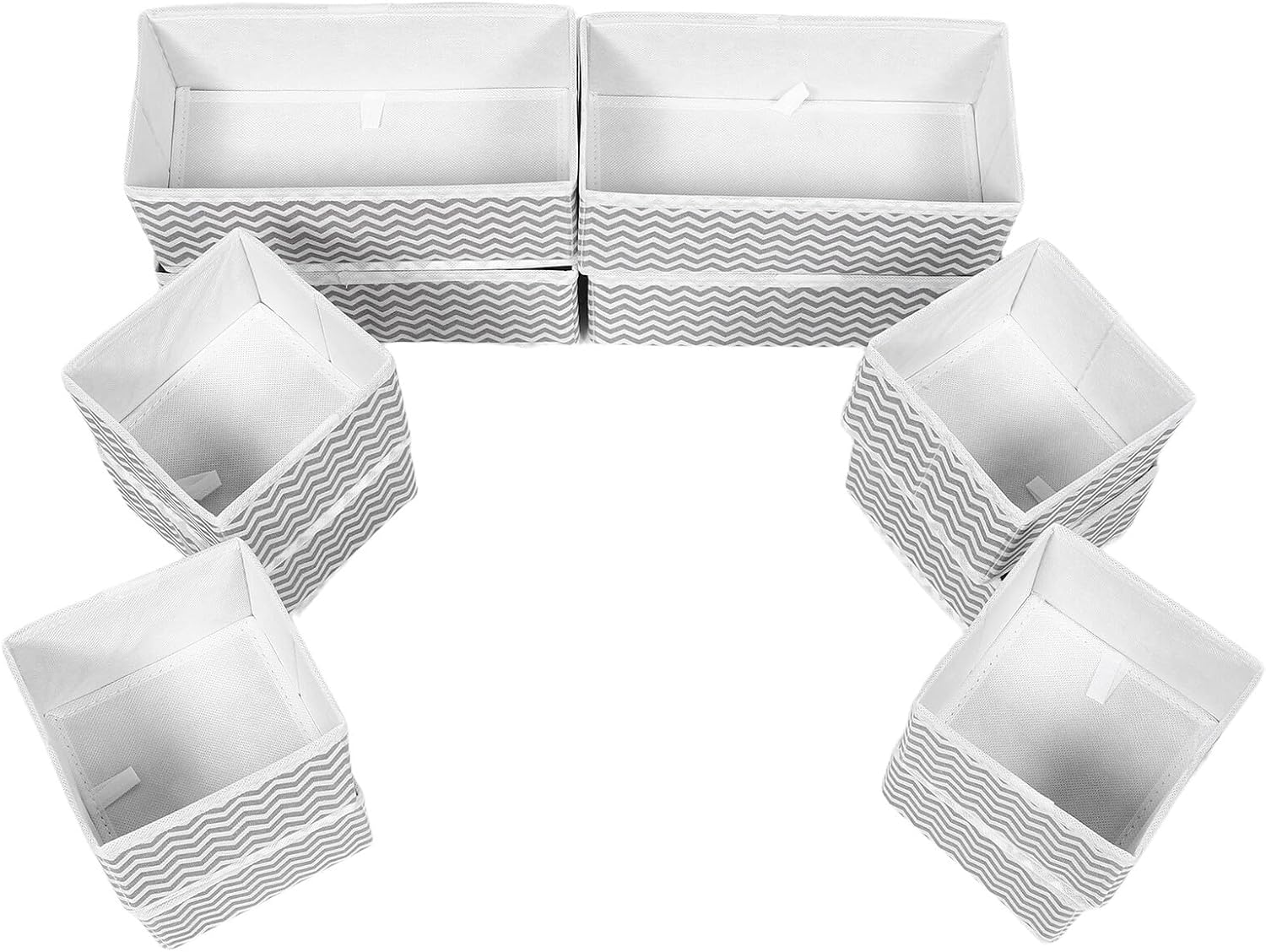 12pcs Foldable Non-woven Fabric Organizer Boxes with Wave Pattern, Dresser and Closet Drawer Storage Dividers for Underwear, Bras, Socks, and Scarves, Small and Medium Sizes