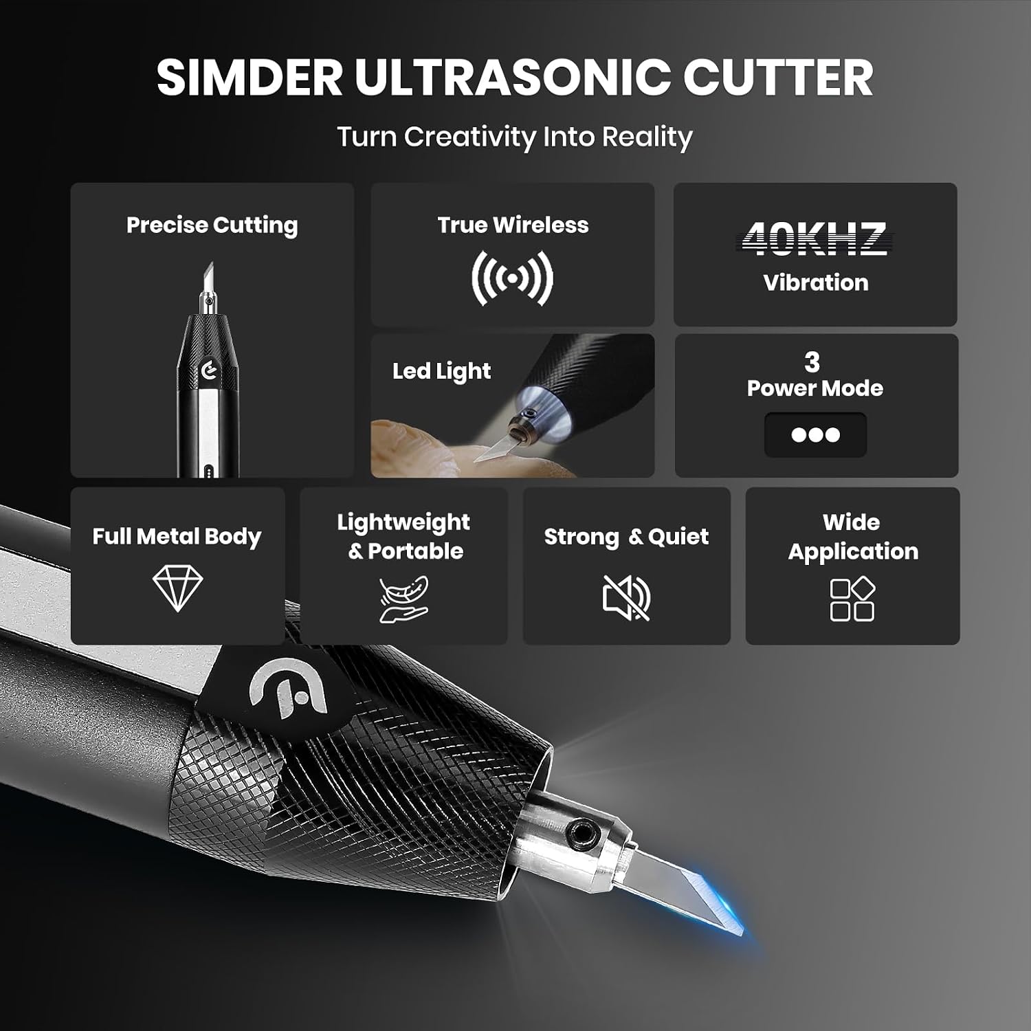40Khz Cordless Ultrasonic Cutter Knife 122Pcs Neoblade Replacement&5pcs Ceramic Fiber Oil Stone for Polishing Cut Resistant Finger Cots Sand Paper Kit