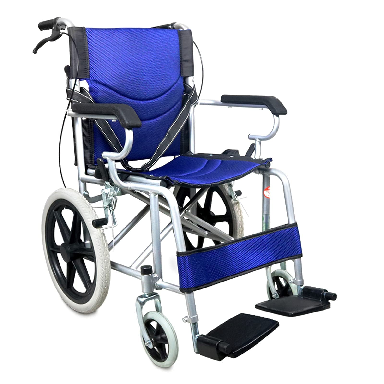 Wheelchairs Folding Manual Wheelchair, Foldable Lightweight Self Propelled Aluminium Deluxe Wheelchair Steel Transit Wheelchair with Handbrake for Adults Elderly Wheelchair