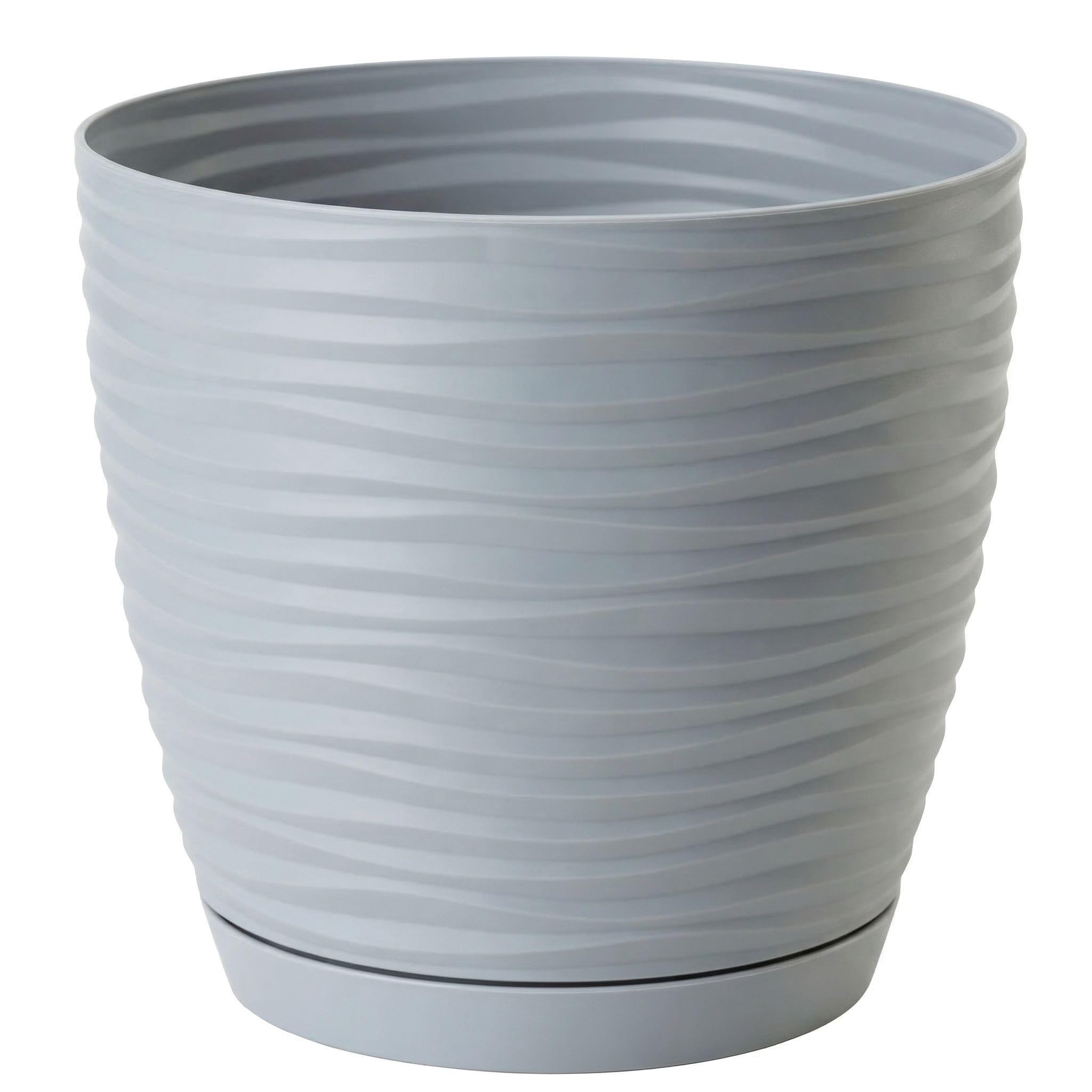 KORAD 3D Sahara Plant Pots with Matching Saucers. Decorative Planters with Drainage Holes for Indoor and Outdoor. Available in 7 Sizes and 8 Colours- (Platinum, Ø13 cm(5.12 inches) — image 1