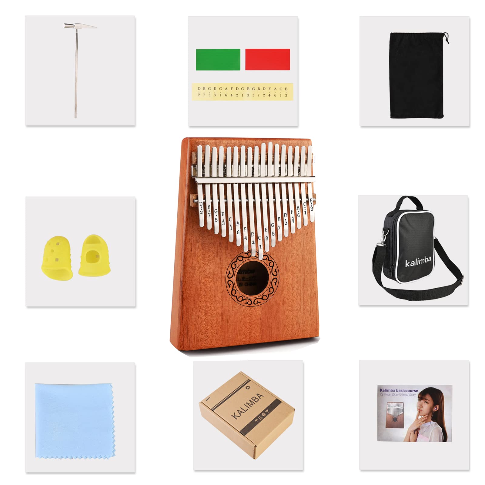 Nabance Kalimba 17 Clés Pouce Piano avec instructions d'étude, Tuning Hammer, Portable sac, bois Acajou, Haute Qualité pour Les enfants adultes débutants