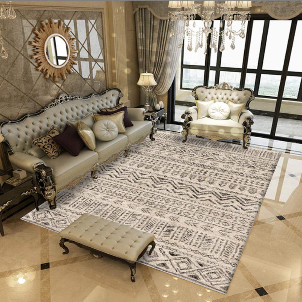Tapis de canapé du salon tribal gris noir grand format 180x280 antidérapant durable