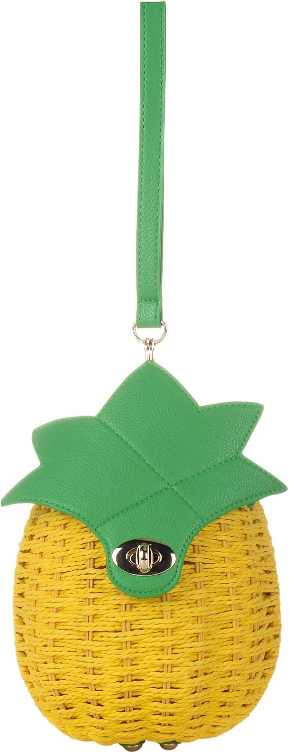 QZUnique Fruit Straw Shoulder Bag Handwoven Crossbody Bag Summer Beach Sea Handbag Purse Strawberry Pineapple Watermelon