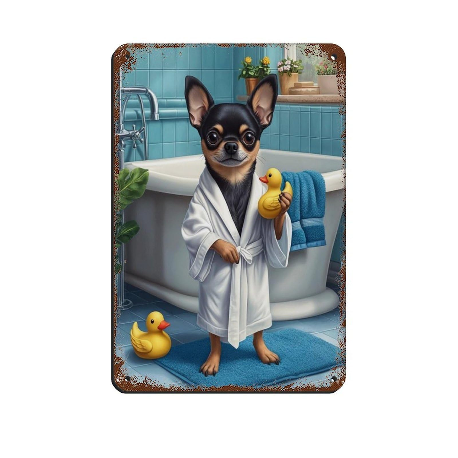 Black Chihuahua in Bathtub Art Tin Sign Vintage Metal Pub Club Cafe Bar Home Wall Art Decoration Poster Retro 8x12inch(20x30cm)