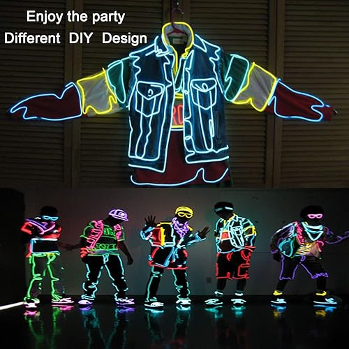 Miniatura 5 de ILEBYGO Kit de luces de neón de alambre EL de 3.28 pies con inversor de batería AA portátil para decoración de fiestas de Halloween y Navidad