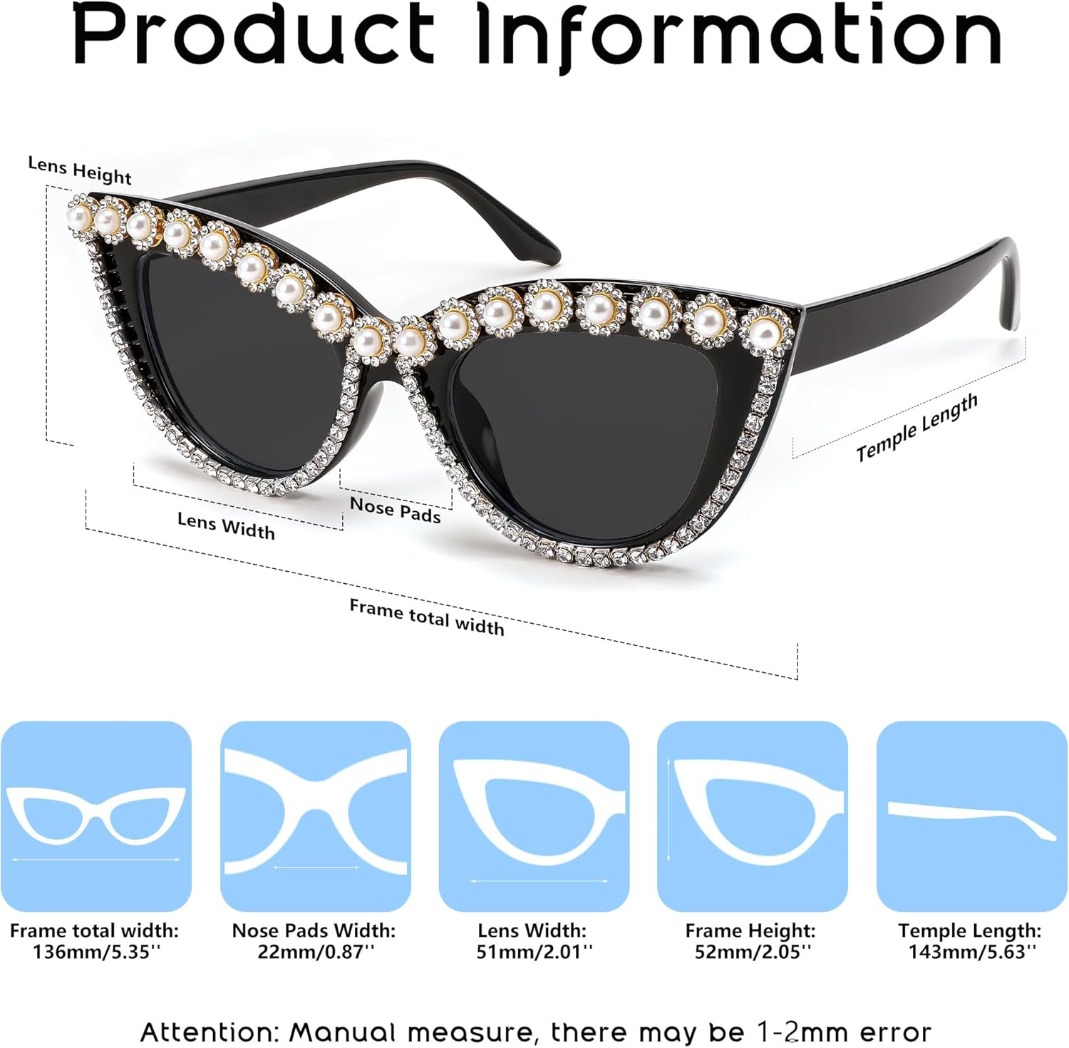 FEISEDY Women Oversized Diamond Sunglasses Fashion Cat Eye Rhinestone Sunglasses Jeweled Frame Costume Party B2360 - Image 5
