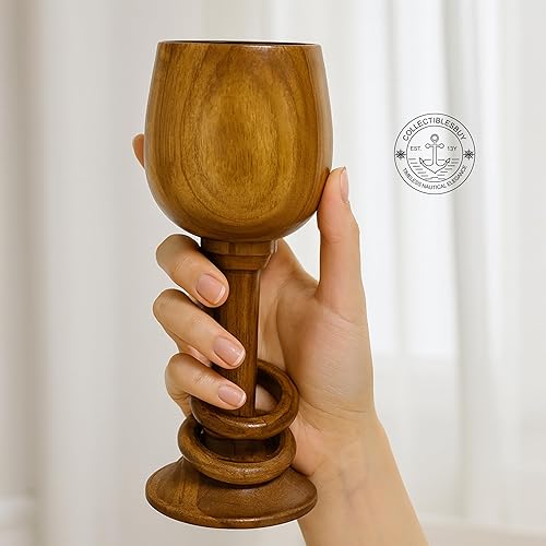 Miniatura 3 de Copa de vino rústica de madera hecha a mano con anillos decorativos, estilo vikingo, cáliz King Cup para cerveza, vino escocés, regalo único