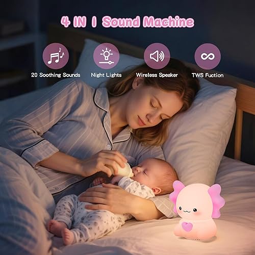 Miniatura 2 de Axolotl - Luz nocturna con máquina de sonido, lámpara táctil de silicona rosa, altavoz inalámbrico, control remoto, tacto suave, lámpara de