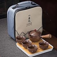 Vista 25 de Juego de té de viaje portátil de cerámica, juego de té chino de kungfu con tetera de rotación 360 e infusor, 4 tazas de té, bandeja de té y bolsa