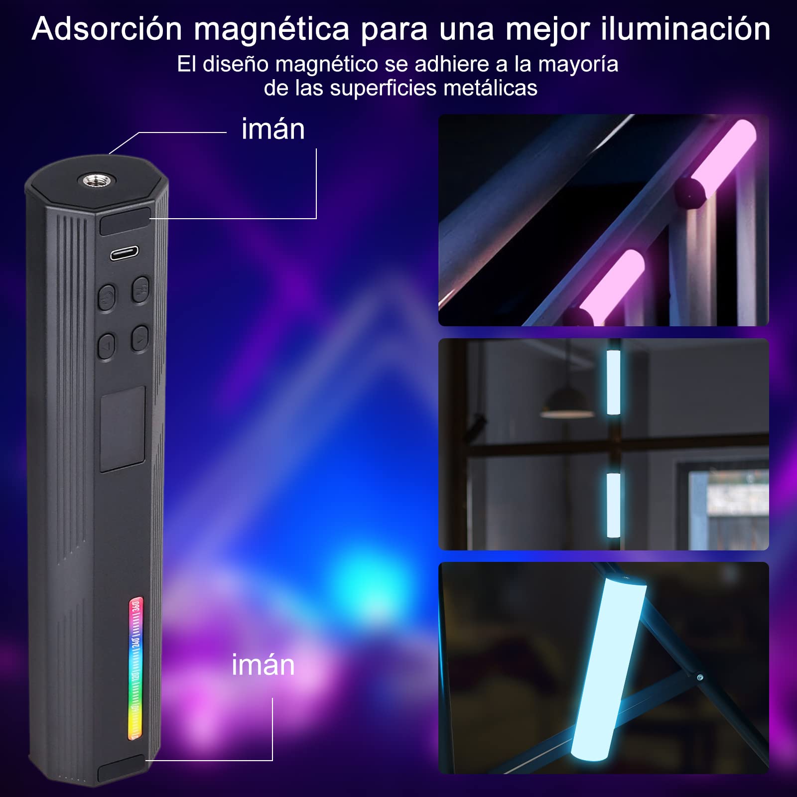 ARTCISE RGB de Mano de luz LED de vídeo, 360 ° RGB Completo Palo de luz con 3000mAh batería Recargable, Varita magnética de luz, 2500-9000K Regulable Tubo de luz de la cámara