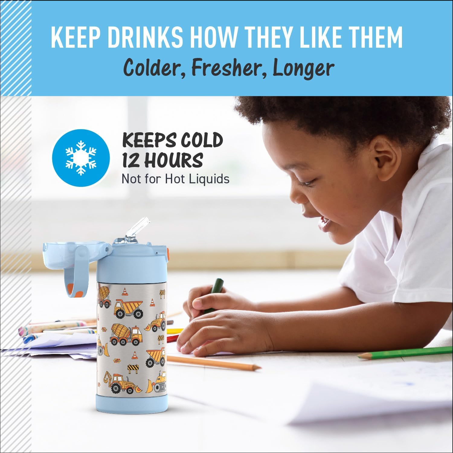 THERMOS FUNTAINER Water Bottle with Straw - 12 Ounce - Kids Stainless Steel Vacuum Insulated Water Bottle with Lid, Construction - Image 5