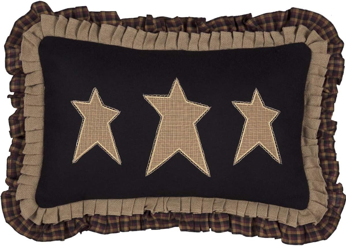 VHC Brands Heritage Farms Primitive Stars Pillow 14x22 Country Primitive Bedding Accessory, Black