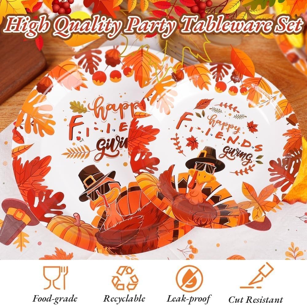 Thanksgiving Fall Party Supplies - 210 PCS Thanksgiving Paper Plates and Napkins Sets Pumpkins Disposable Dinnerware Set for Friends' gather Autumn Harvest Party Supplies Decorations, Serve 30 Guests