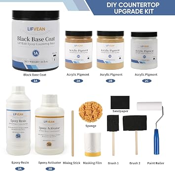 Epoxy Countertop Paint Refinishing Kit, Kitchen Bathroom Glossy Coating for Marble, Granite, Laminate, Ceramic Tile, Cover 40 sq.ft, Warm Sand