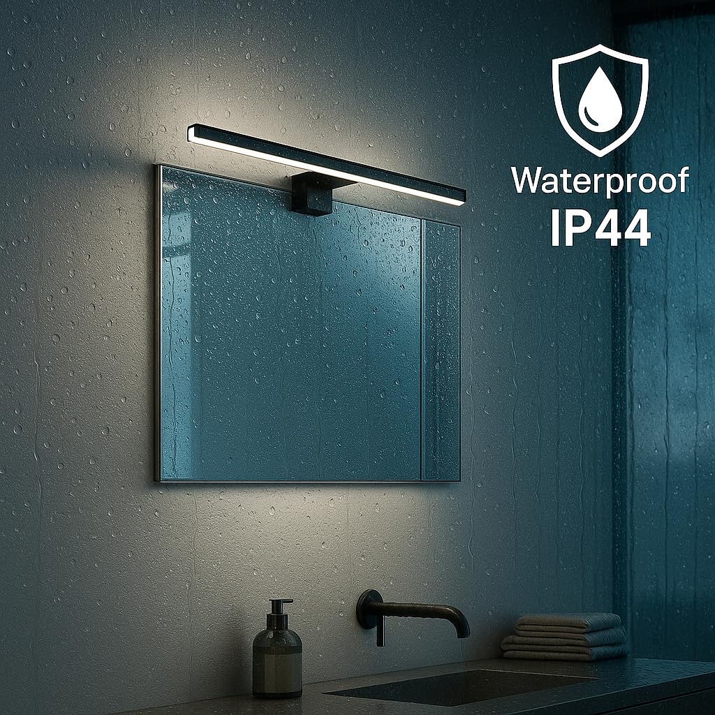 M Ledme - Applique murale LED pour miroir de salle de bain Plex 12W 60 cm, blanc neutre 4000K, étanche IP44, se fixe sur miroirs, meubles ou murs, 600X51X128mm (H)