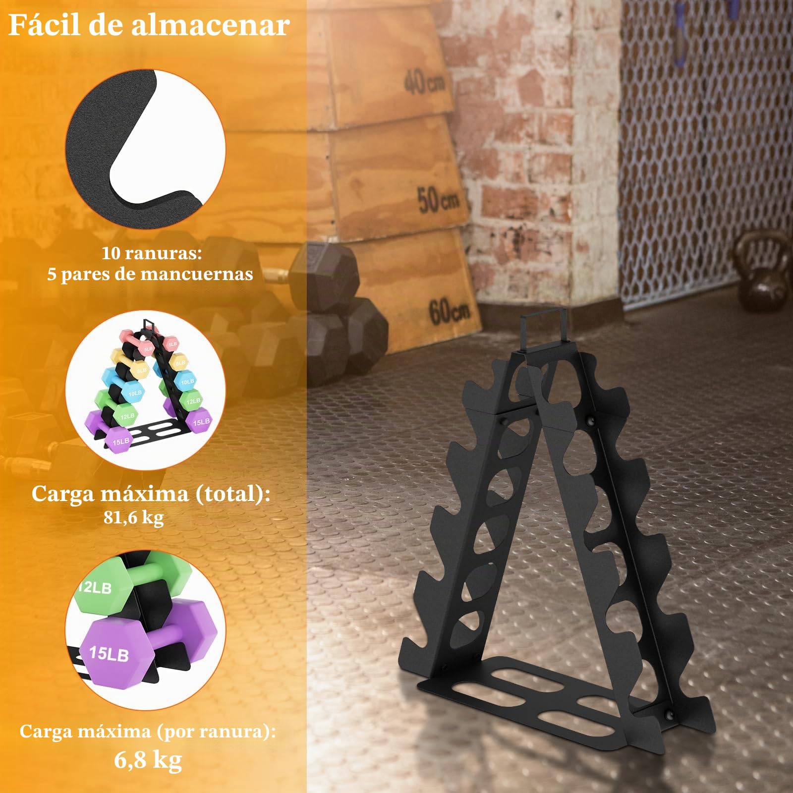 Soporte para mancuernas, organizador de almacenamiento de peso, perfecto para el gimnasio en casa, para niños/mujeres, color negro (5 niveles)