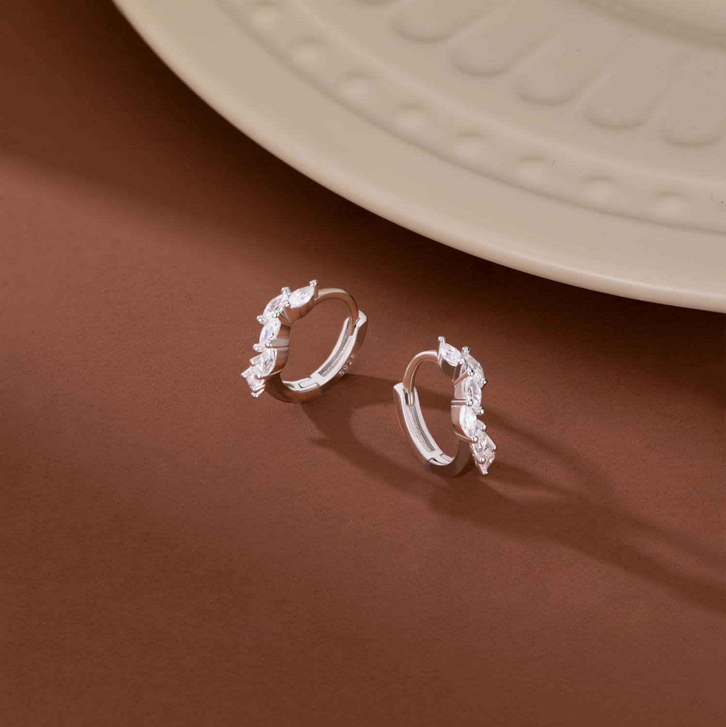 SLUYNZ 925 Sterling Silver Small Marquise CZ Earrings Hoop for Women Teens Teardrop Tiny CZ Huggie Earrings Leaf - Image 4