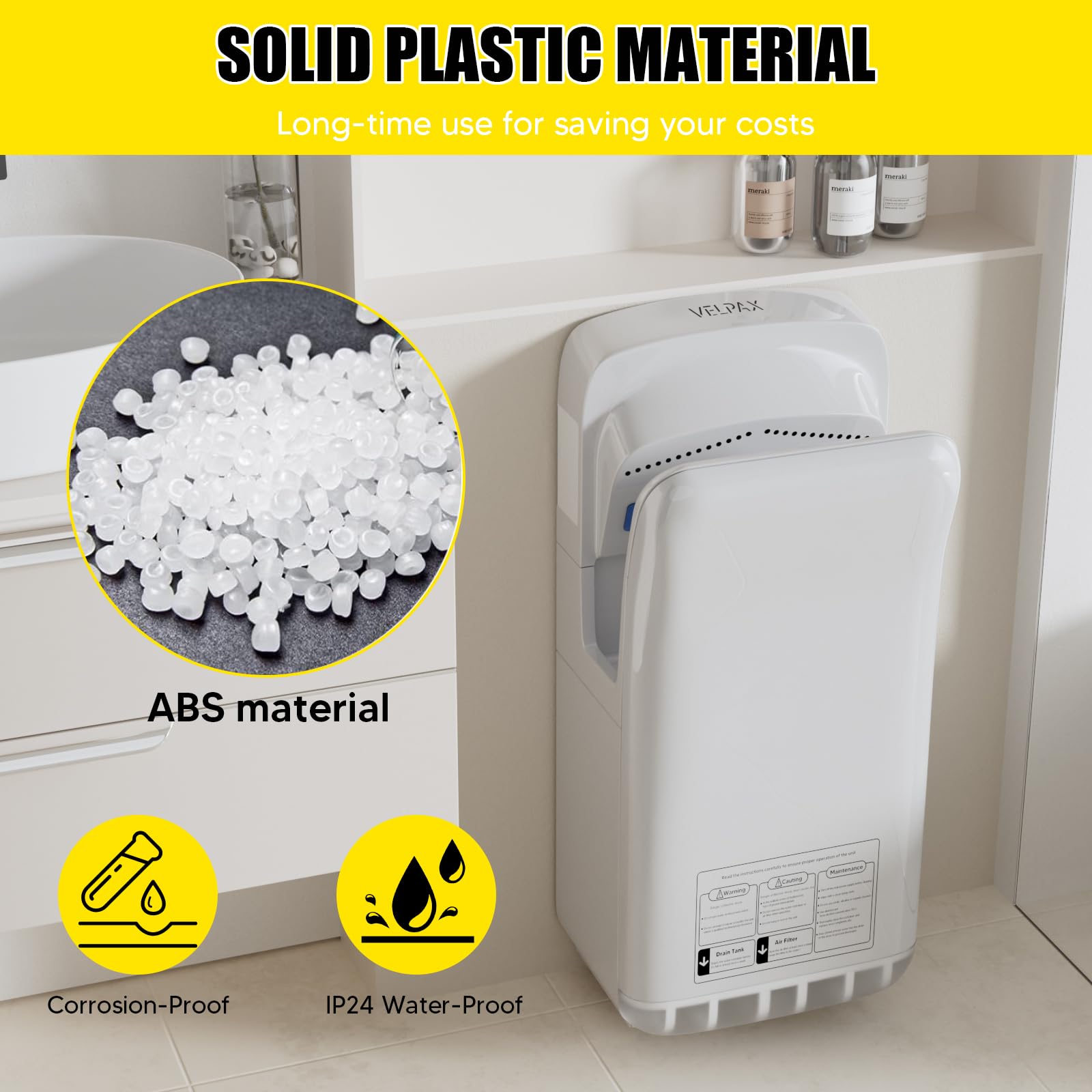 VELPAX 2000W sèche-Mains,sèche-Mains électrique Commercial,avec AEPH Filtre,10-12 Secondes pour sécher,Convient aux salles de Bains publiques, aux Cuisines et aux Bureaux