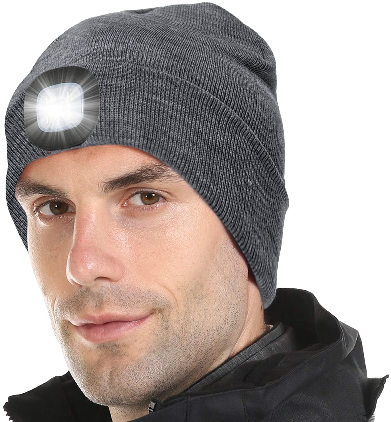JFAN Cappello Lavorato A Maglia da Uomo Unisex LED con Torcia Inverno Tinta Unita Illuminato Sci Caldo Cappello in Pelle di Melone Beanie cap