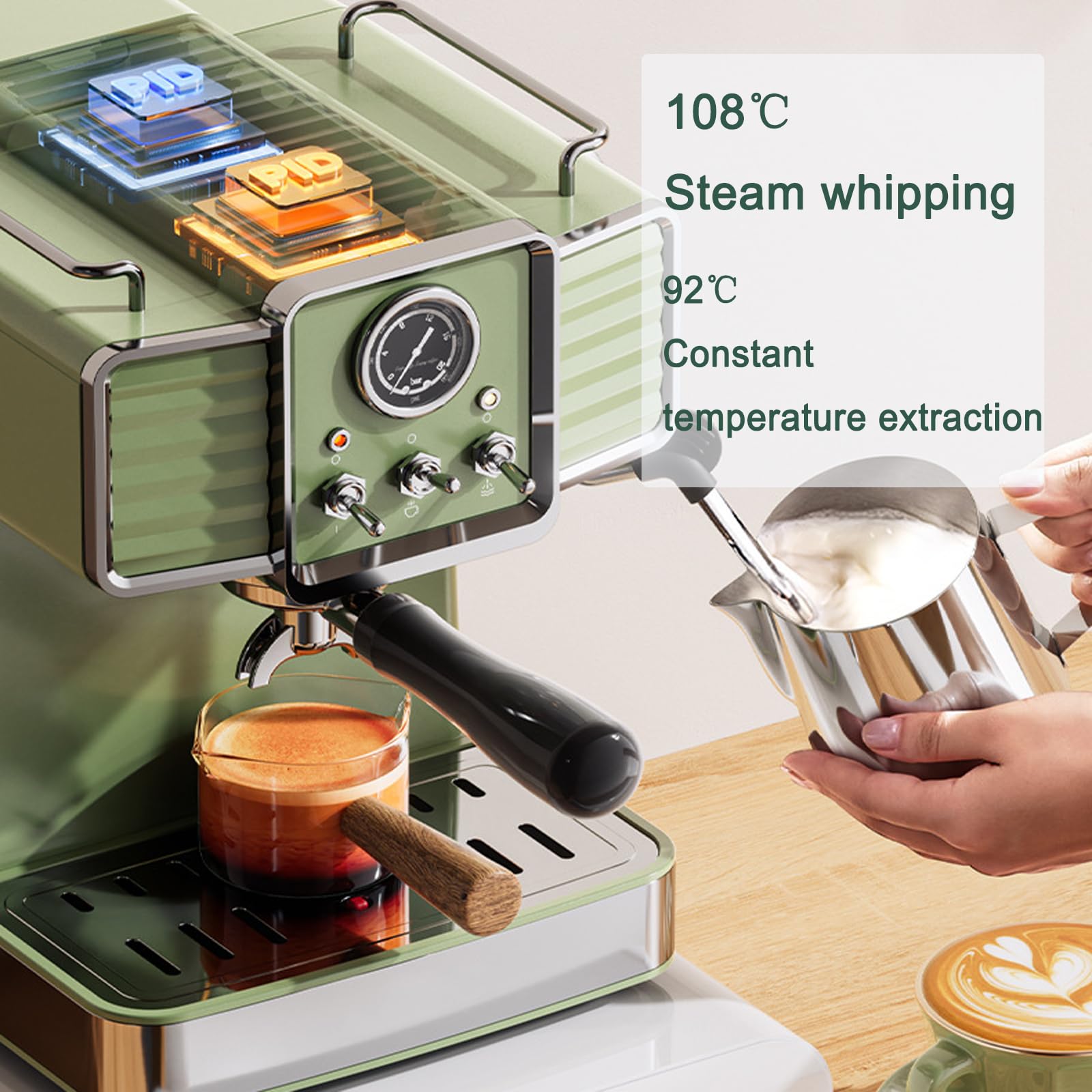 Cafetera Espresso de 15 Bares con espumador de Leche, Control de presión de Vapor, depósito de Agua extraíble de 1,6 l, cafetera Profesional de 1350 W, Ideal para Baristas en casa