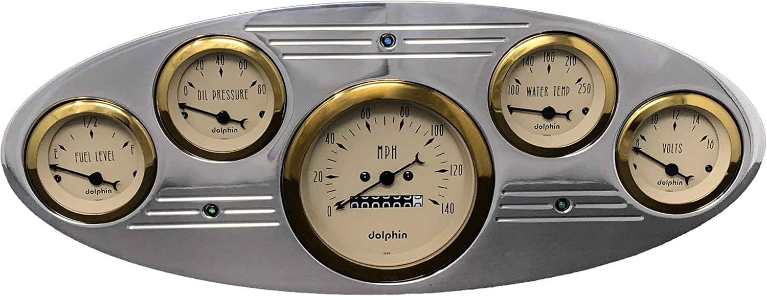 Dolphin Gauges Compatible with 1934 Ford Truck 5 Gauge Dash Cluster Panel Set Mechanical Gold Bezel