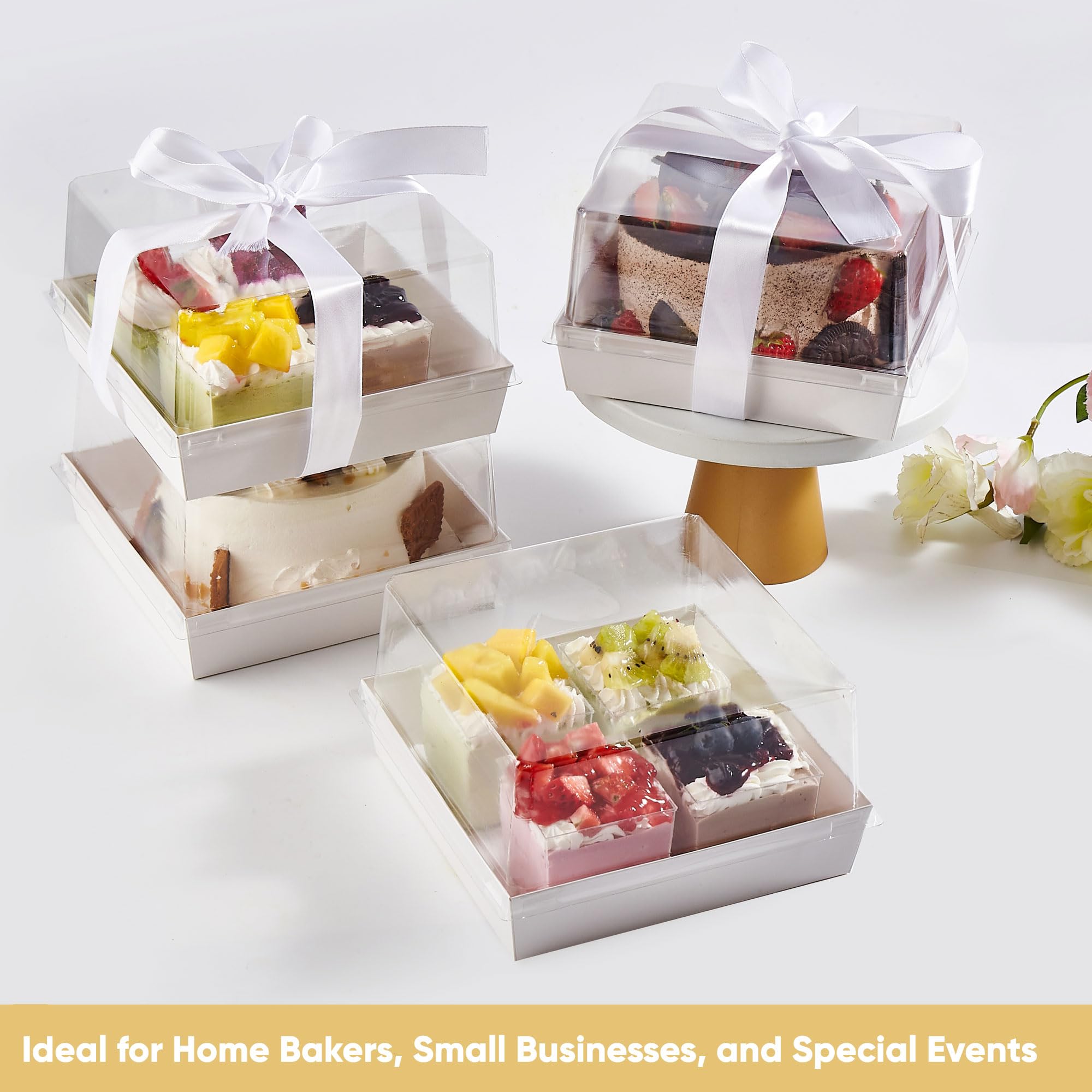 DZOZO Lot De 10 Boîtes à Gâteau Transparentes Surélevées En