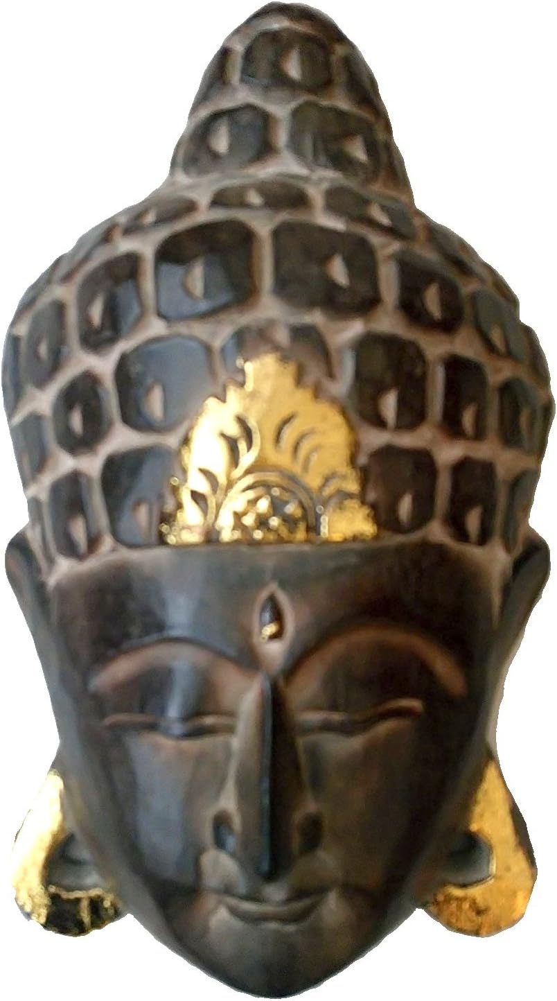 Eastern TIBETAN BUDDHA FACE HEAD BROWN WALL MASK HAND CARVED