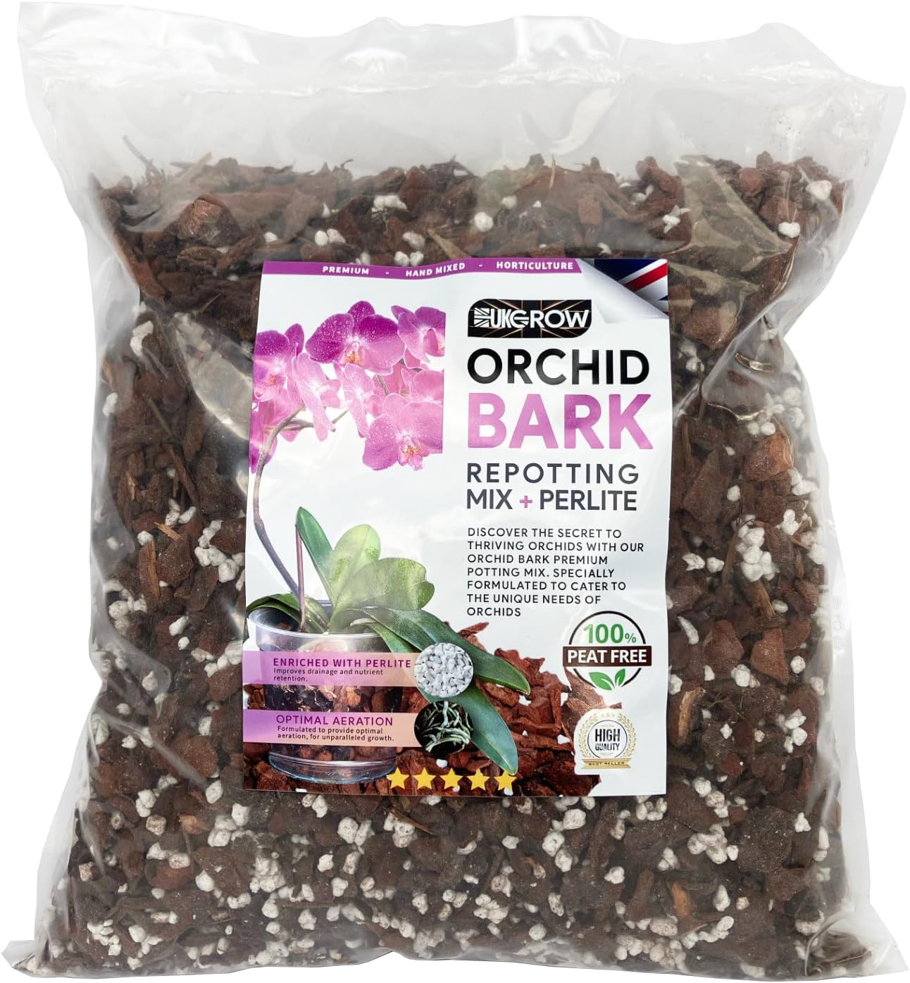 Specialized Orchid Bark Mix with Perlite - Perfect for Orchid Potting and Repotting - Enhances Drainage and Aeration (3L)